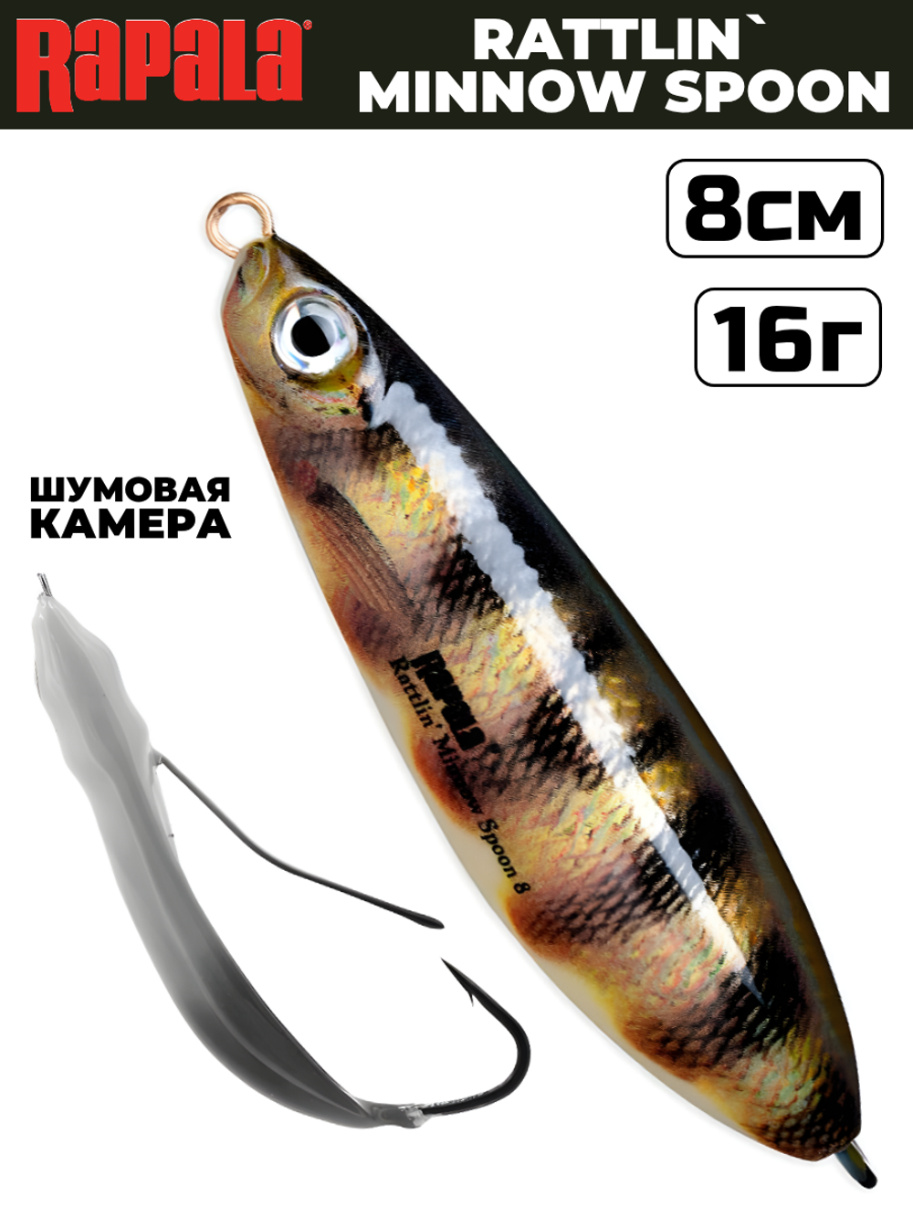 Незацепляйка RAPALA Rattlin' Minnow Spoon RMSR08 / 8 см, 16 г, цвет PEL