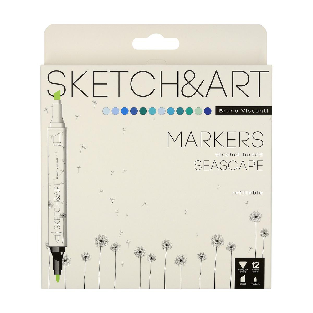 Скетч-маркеры 12 цветов двусторонние "Sketch&Art Морской Пейзаж" (BrunoVisconti)