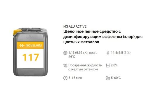 117 NG Alu Active Щелочное пенное средство с дезинфицирующим эффектом (хлор) для цвет. металлов. Канистра 20л.