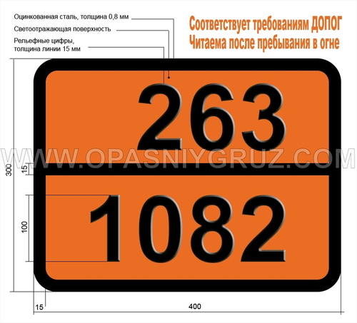 Табличка Опасный груз 263-1082 ТРИФТОРХЛОРЭТИЛЕН СТАБИЛИЗИРОВАННЫЙ