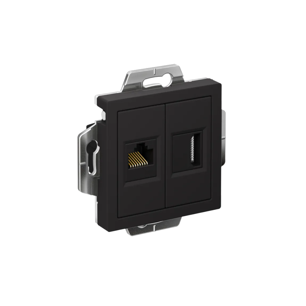 ATLASDESIGN РОЗЕТКА двойная HDMI+RJ45, кат. 5е, механизм, КАРБОН