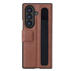 Кожаный чехол коричневого цвета для Samsung Galaxy Fold 7, серия Aoge Leather от Nillkin (с эластичным карманом для хранения S-pen)