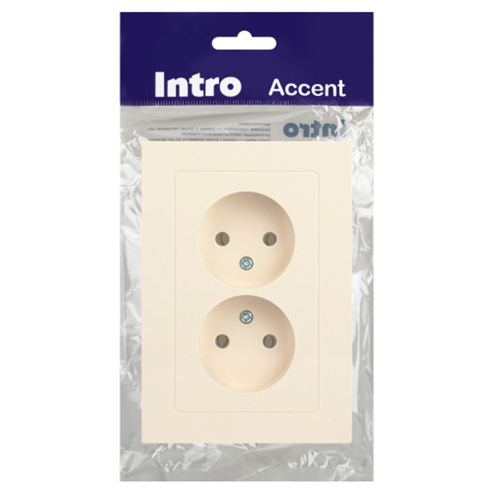 Розетка Intro Accent 6-204-02 двойная 2х2P 16А-250В IP20 СУ AL/CU слоновая кость | Intro