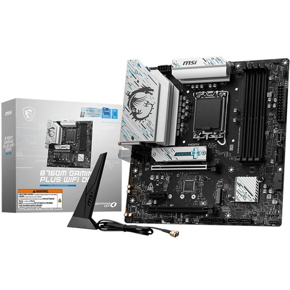 Материнская плата MSI B760M GAMING PLUS WIFI DDR4 (LGA1700/B760/4xDDR4/2xPCI-Ex16/M.2/SB/GLAN/Wi-Fi/BT/2xDP/2xHDMI/mATX)