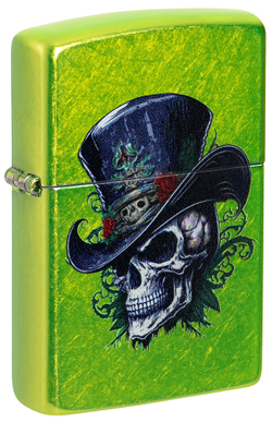 Зажигалка ZIPPO Steampunk Skeleton с покрытием Lurid™, латунь/сталь, зеленая, глянцевая, 38x13x57 мм