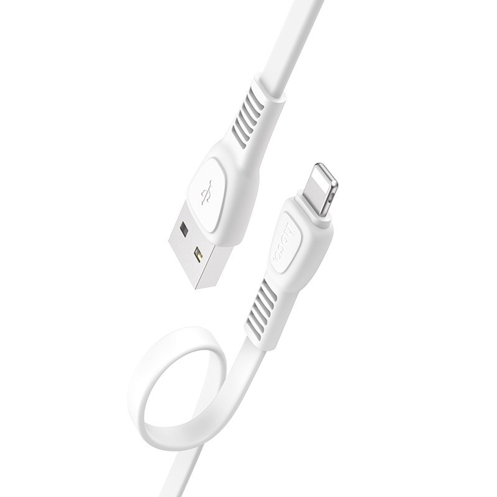 Usb Кабель-зарядка Lightning Hoco X40 Noah 2.4A 1м плоский силиконовый белый