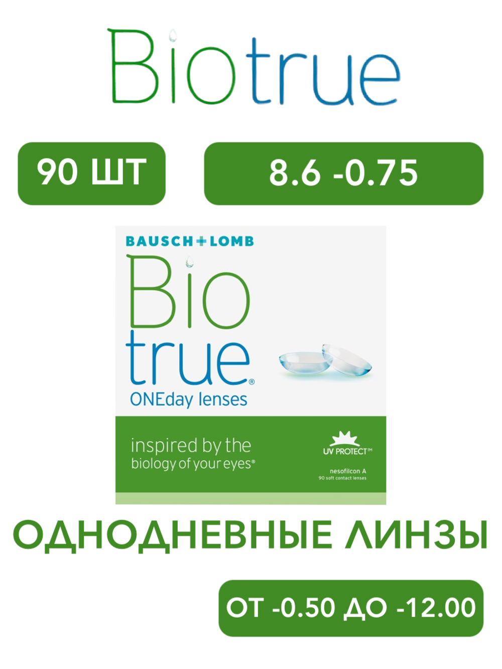 Однодневные контактные линзы Biotrue ONEday (уп. 90 линз)
