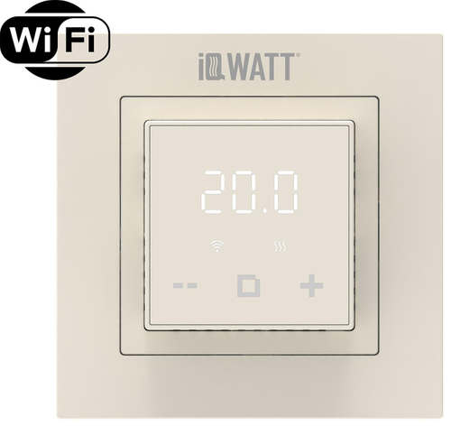 Регулятор температуры пола и воздуха IQWATT 400432 16А 220В, программируемый, слоновая кость, Wi-Fi, 45х45 (55х55) мм, IQ D