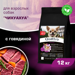 Корм сухой для взрослых собак породы Чихуахуа, с говядиной, 12 кг, QUATTRO