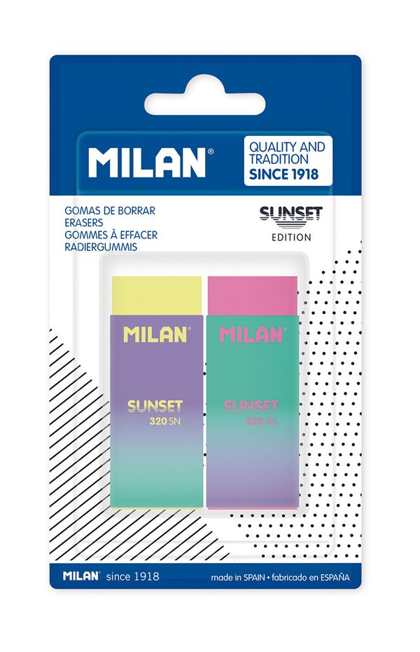 Набор 2 ластика 320 Sunset в блистере 6,1х2,3х1,2 см, BPM10452, Milan
