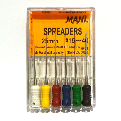 Spreaders №15-40 (25мм) ассорти Mani Спредеры (6шт.) Мани, для латеральной конденсации гуттаперчи