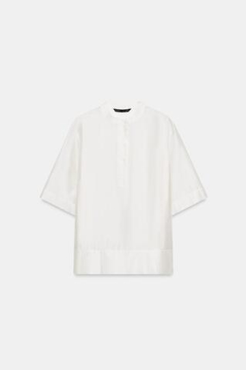 ZARA СТРУЯЩАЯСЯ БЛУЗА С КОРОТКИМИ РУКАВАМИ — ZW COLLECTION, ЖЕЛТОВАТО-БЕЛЫЙ