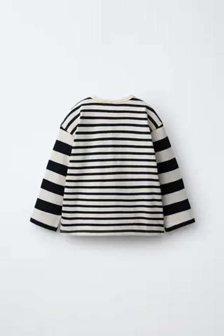 ZARA ЛОНГСЛИВ В ПОЛОСКУ С ВЫШИВКОЙ «СЕРДЦЕ», ЧЕРНЫЙ