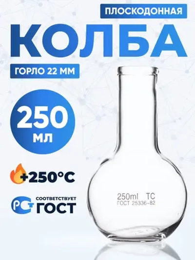Колба плоскодонная 250 мл, П-2-250-22 ТС