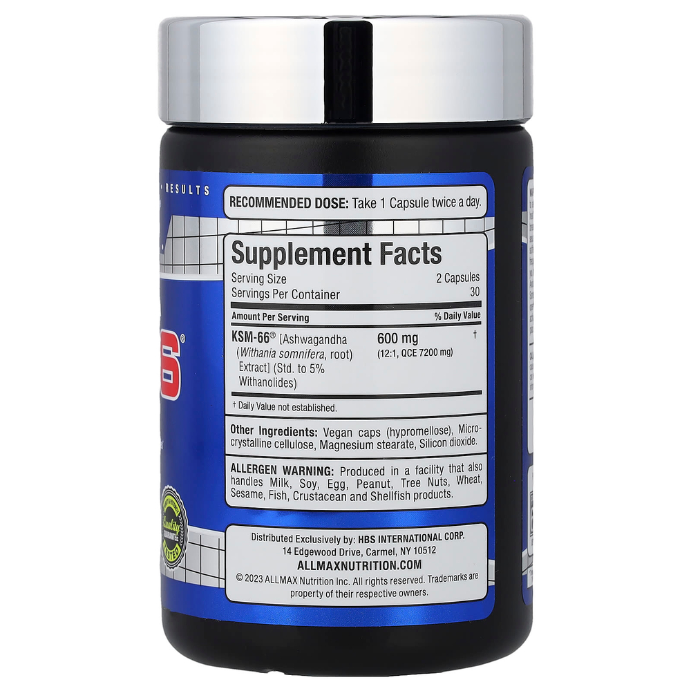 ALLMAX, Essentials, ашваганда KSM-66®, 60 капсул (300 мг в одной капсуле)