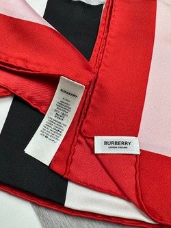 Шёлковый платок Burberry, 90х90см, Розовый красный/черный/белый, подшит, с бирками и пакетом