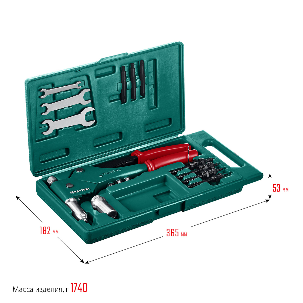Заклепочник комбинированный поворотный 3в1 в кейсе KRAFTOOL Combo3-M6 (31178)