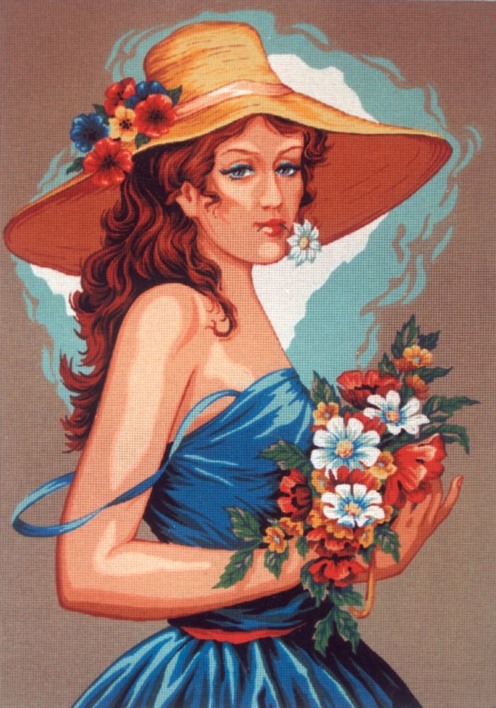 Рисунок для вышивания Soulos (канва жесткая), Девушка в голубом, 60х80 см