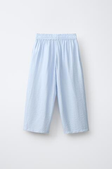 ZARA БРЮКИ WIDE LEG С ЖАТЫМ ЭФФЕКТОМ, ПАСТЕЛЬНО-СИНИЙ