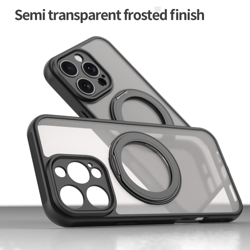 Матовый черный чехол с магнитным поворотным кольцом для iPhone 16 Pro, поддержка MagSafe