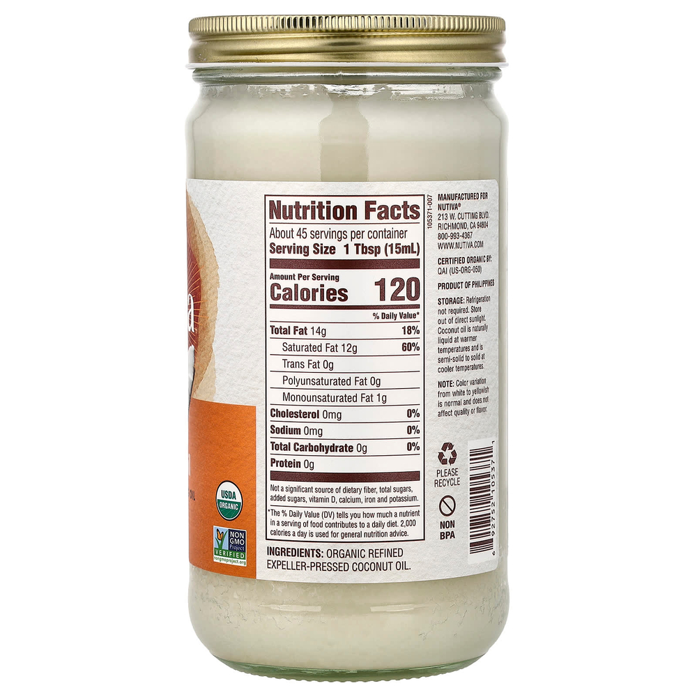 Nutiva, органическое кокосовое масло, 680 мл (23 жидк. унции)
