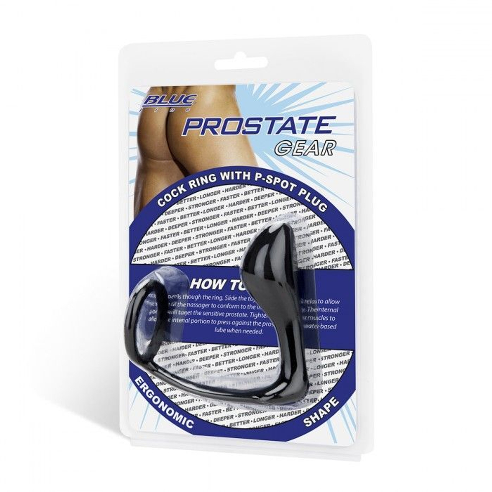 Стимулятор простаты с фиксацией эрекционным кольцом Prostate Gear (Цвет: черный)