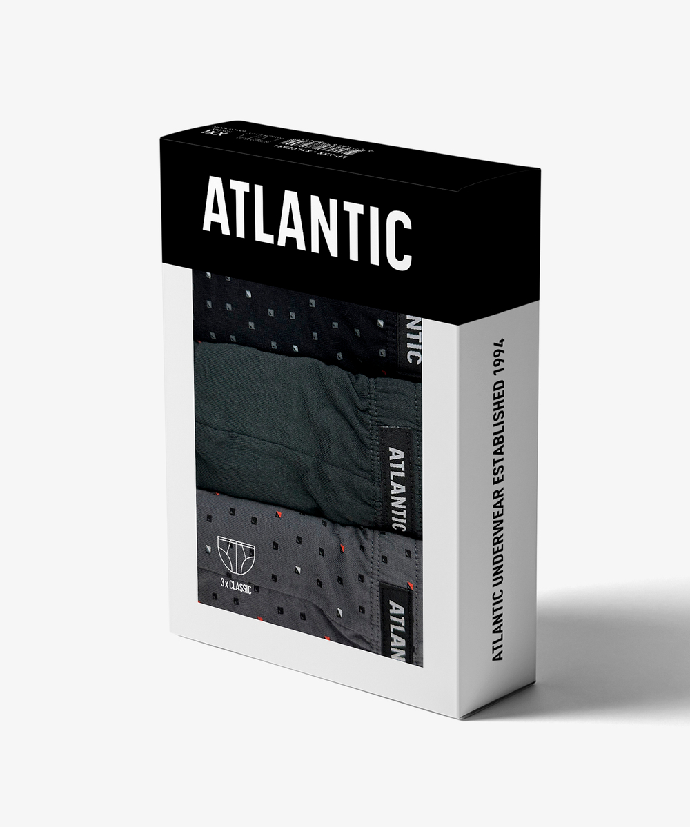 Мужские трусы слипы классика Atlantic, набор 3 шт., хлопок, черные + темный хаки + хаки, 3MP-101/06