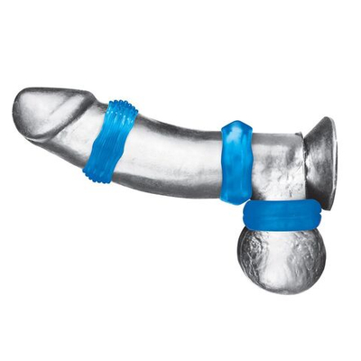 Комплект из трех голубых колец для эрекции 3-Pack Nuts & Bolts Stretch Cock Ring Set (Цвет: голубой)