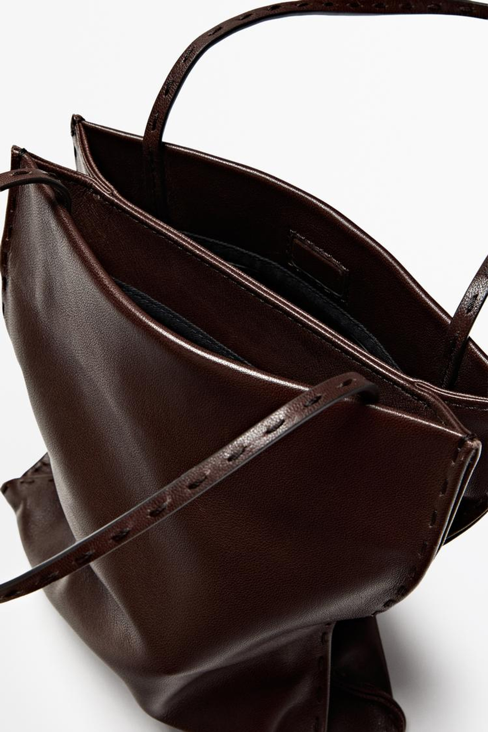 Massimo Dutti Сумка с двумя отделениями из кожи наппа, коричневый