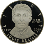 1 доллар Луи Брайль. 200 лет со дня рождения Двор Р 2009 г США Proof
