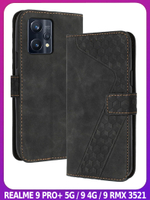 Кожаный чехол-книжка для REALME 9 PRO+ и 9 4G (3521) с отделом для наличных, 3 слотами для карт и подставкой