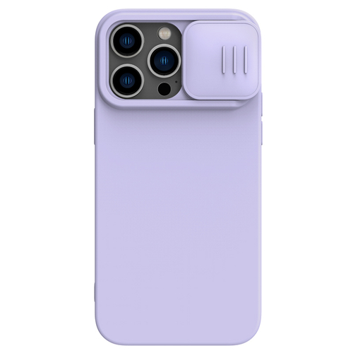 Чехол с шелковистым покрытием от Nillkin для iPhone 14 Pro, серия CamShield Silky Magnetic Silicone Case (поддержка беспроводной зарядки MagSafe), цвет пурпурно-синий Misty Purple