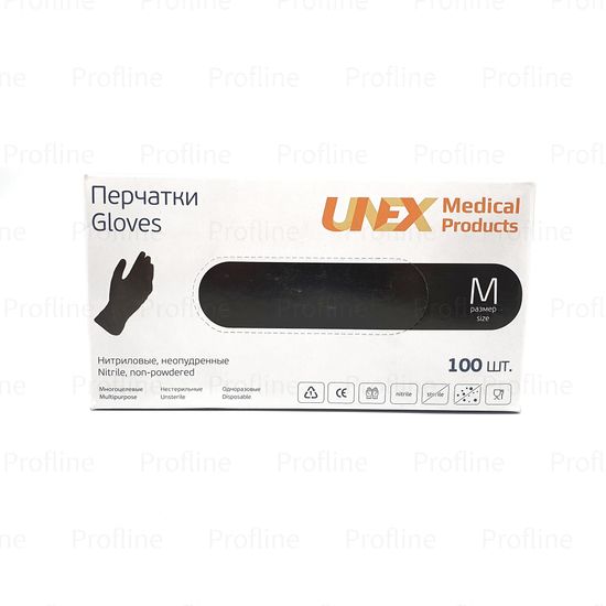 Перчатки UNEX размер М нитриловые черные 50 пар/уп