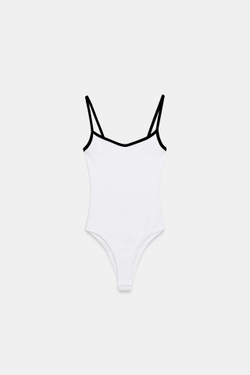 ZARA БОДИ С КОНТРАСТНЫМИ ВСТАВКАМИ, БЕЛЫЙ/МОРСКОЙ СИНИЙ
