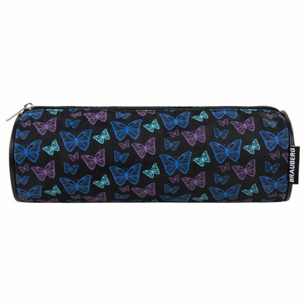 Пенал-косметичка BRAUBERG, Butterflies, черный, 20х7х7см, 272296