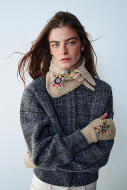 ZARA МИТЕНКИ С ВЫШИВКОЙ, ПЕСОЧНЫЙ