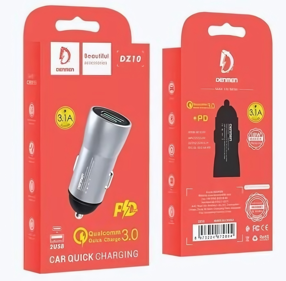 Автомобильное зарядное устройство DENMEN DZ10 PD18W+QC3.0 3.1A Type-C+USB Grey