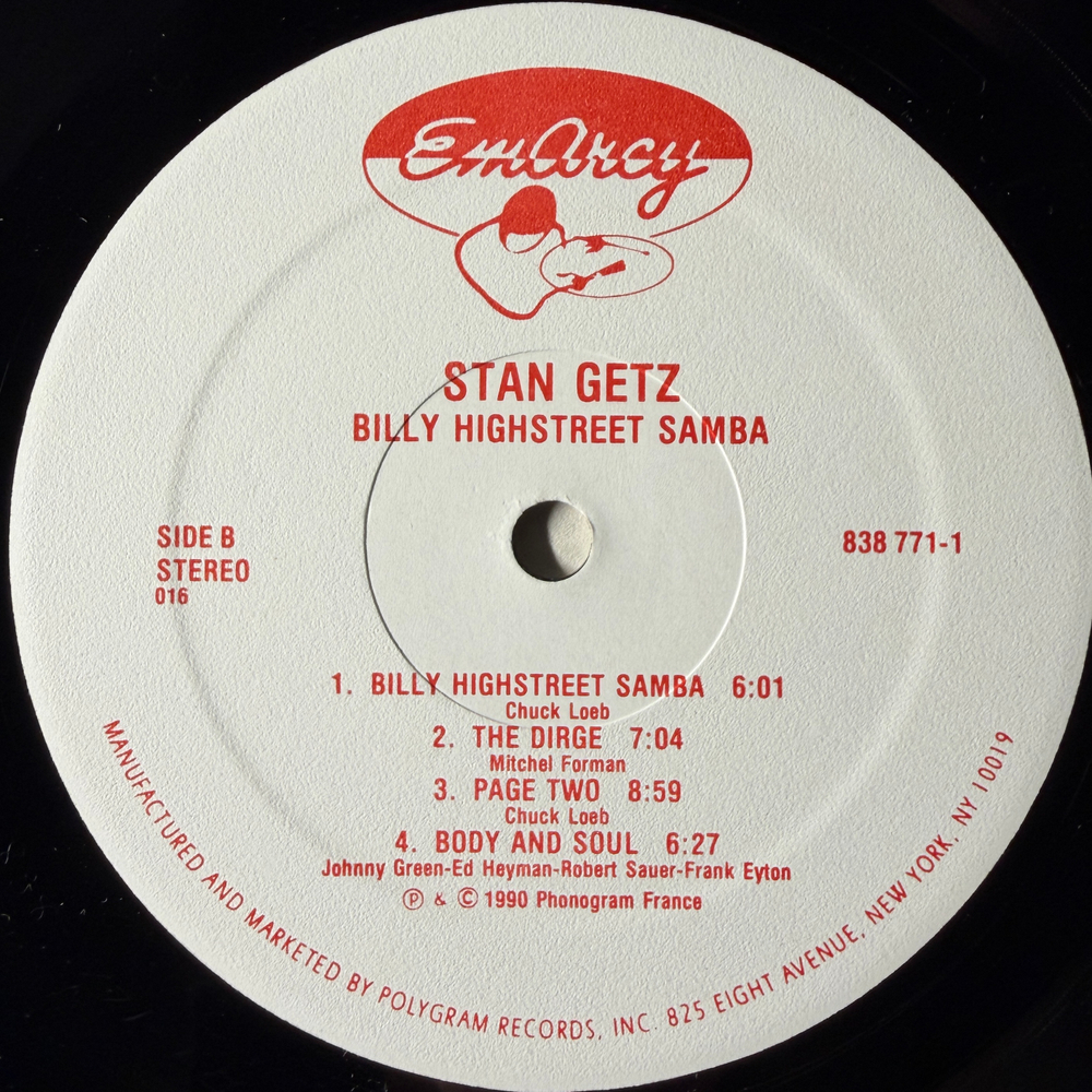 Stan Getz ‎– Billy Highstreet Samba (США 1990г.)