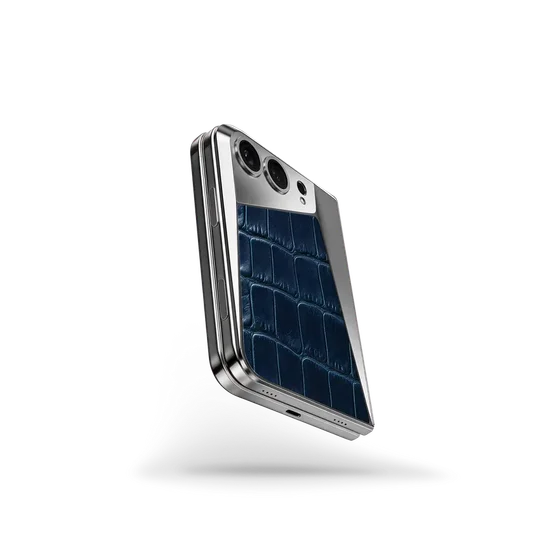 Чехол для iPhone Duo на магните - Натуральная кожа аллигатора - Голубой