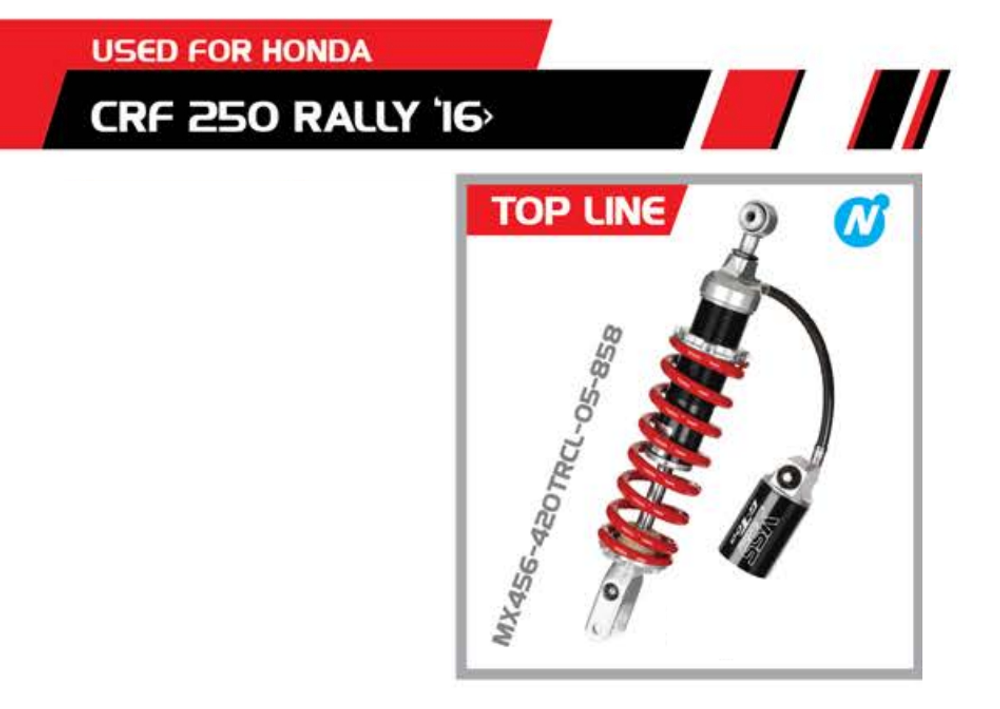 MX456-420TRCL-05-858. Rear shock absorber YSS, 420mm, For Honda CRF250-300 all L-M-Rally