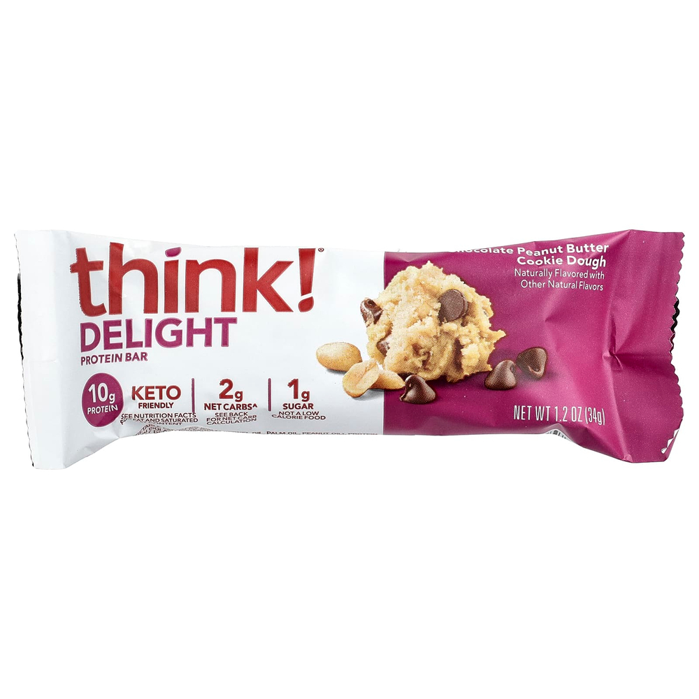 Think !, Delight протеиновый батончик, печенье с шоколадом и арахисовой пастой, 10 батончиков по 34 г (1,2 унции)