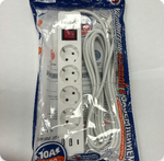 Фильтр сетевой FaizFull FU14, 240V/10A 4 розетки, Type-C+2xUSB, 3м White