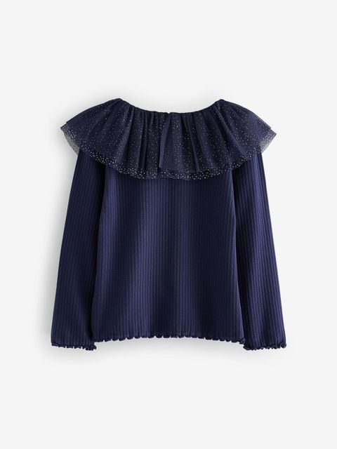 Лонгслив с воротником для девочки Next B44-993, Темно-синий