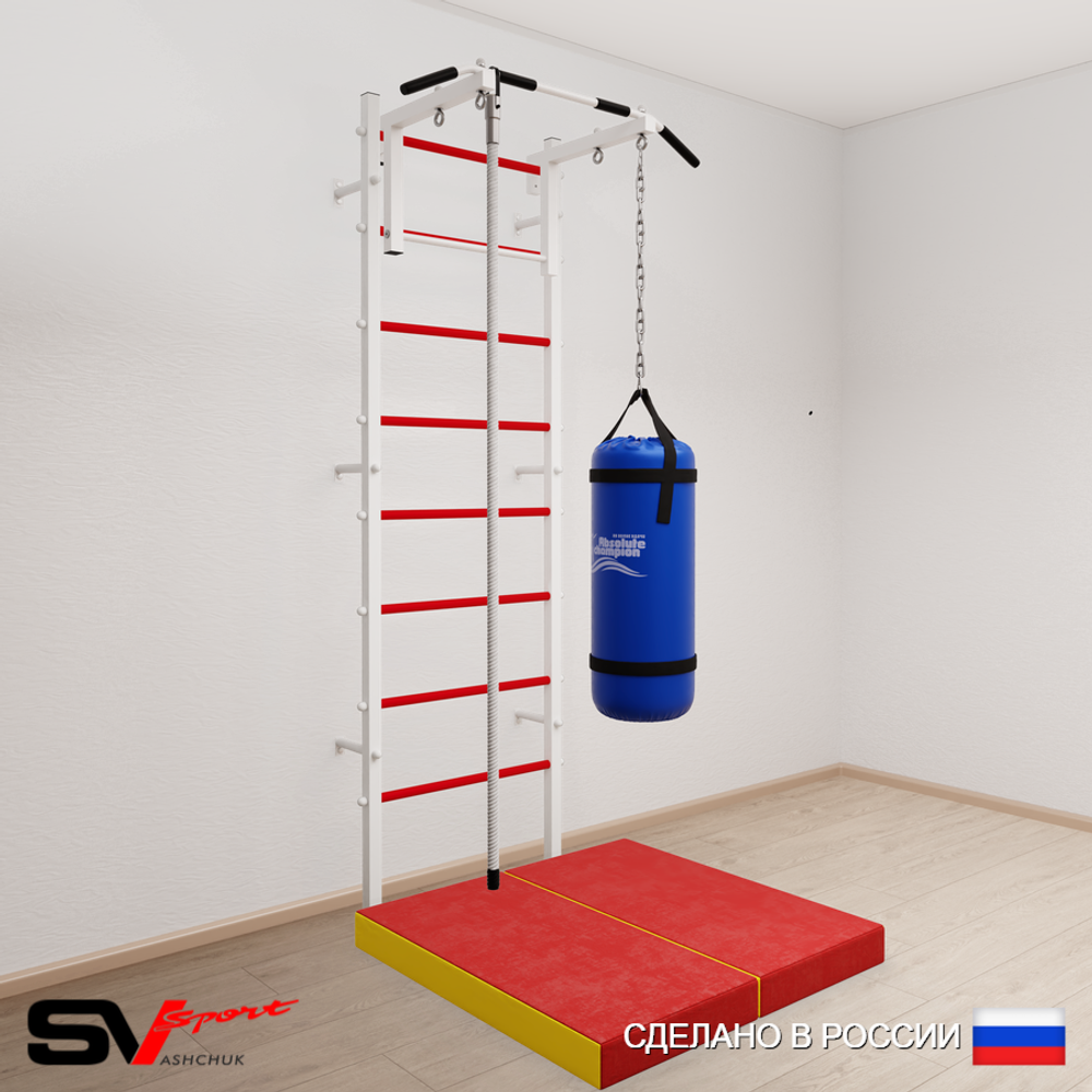 Шведская стенка Sv Sport усиленная 6097 (Турник стандарт/Канат/Цепь/Мешок 30кг/Мат 1м)