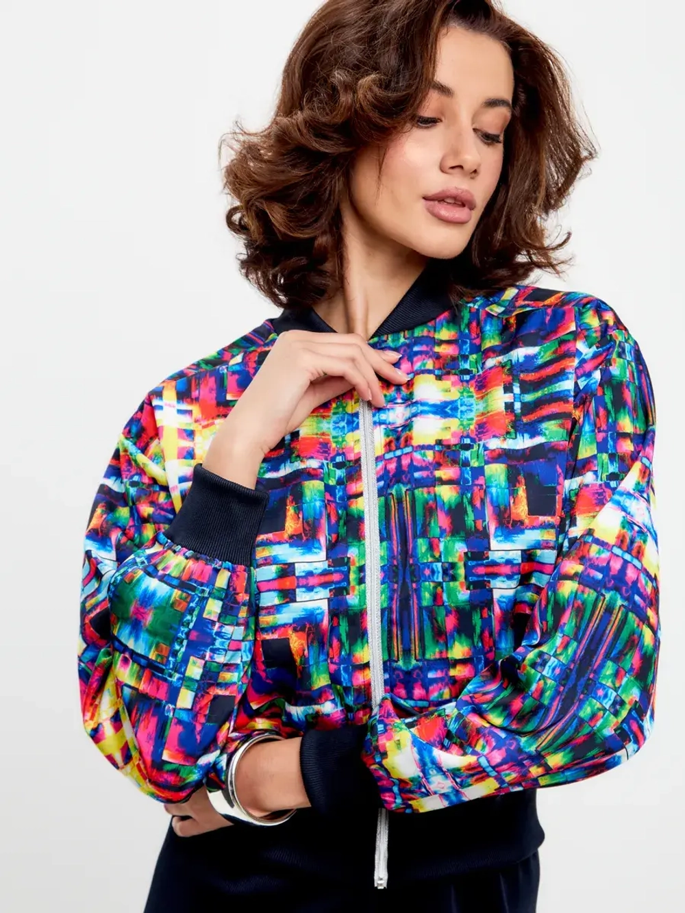 Шелковая блуза бомбер на молнии премиального качества