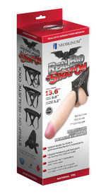 Телесный реалистичный фаллоимитатор на черных трусиках Real Big Strap-On - 34,5 см. (Цвет: телесный с черным)