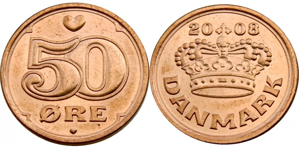 Дания 50 эре, 1989-2023 Королева Маргрете II XF