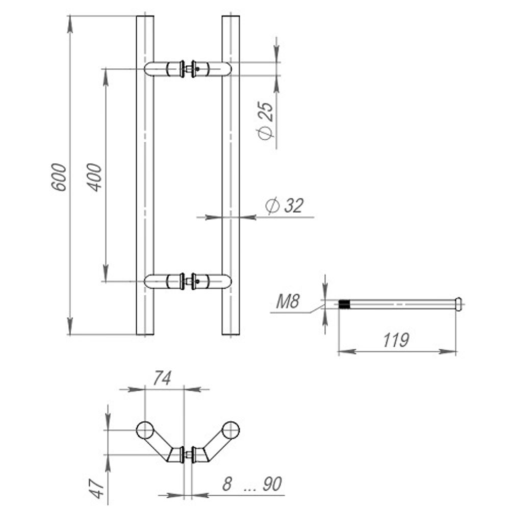 Ручка-скоба FUARO PH-45-32/600-INOX 45° нержавейка 304 /45501/