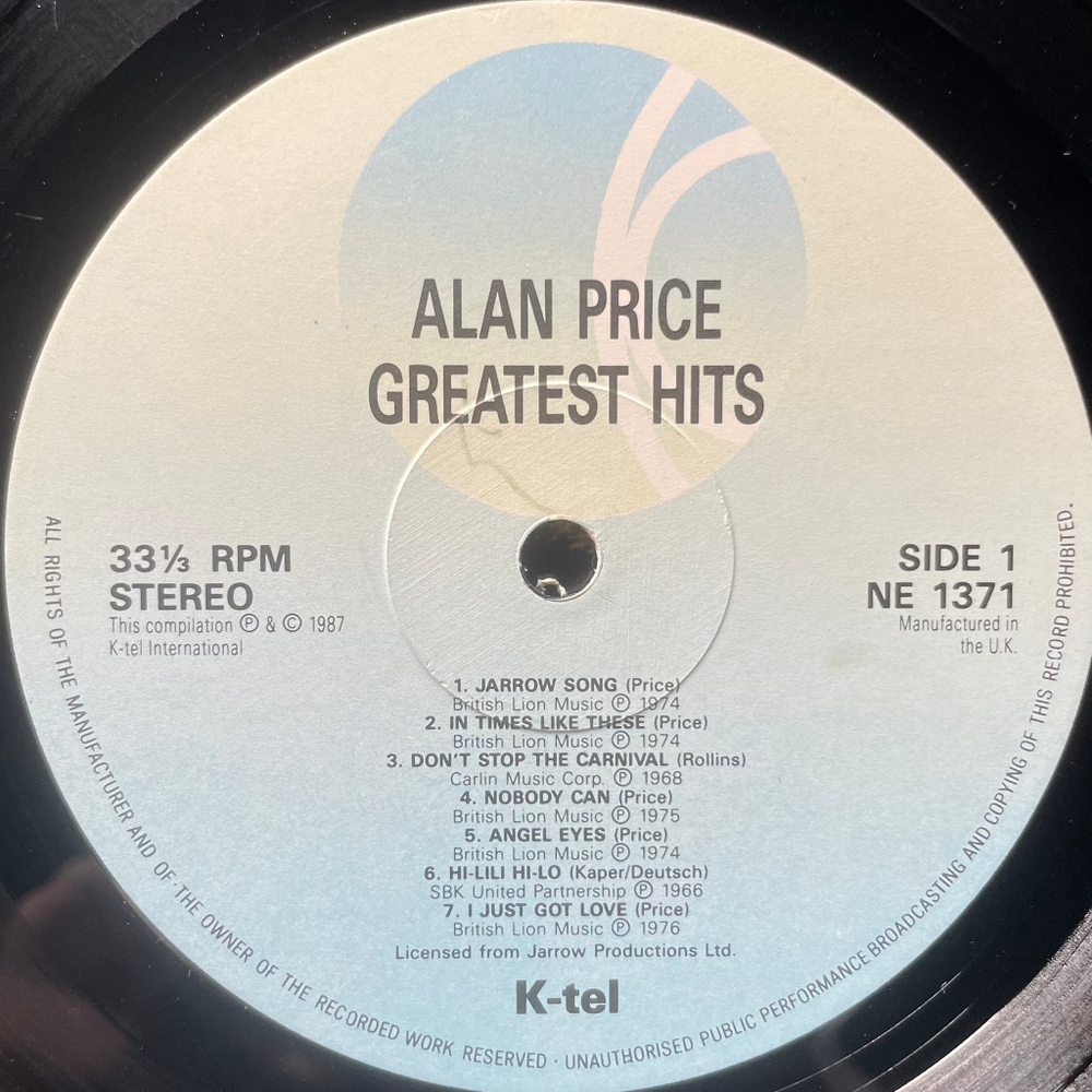 Alan Price ‎– Greatest Hits (Англия 1987г.)