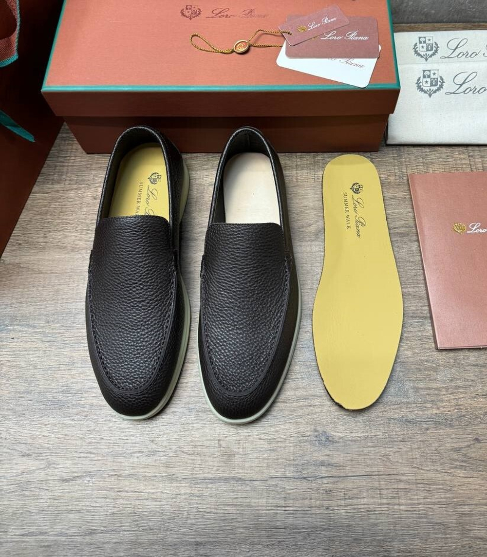 Коричневые кожаные лоферы Loro Piana Summer Walk